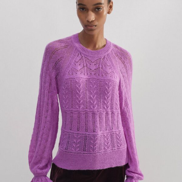Lace Stitch Blouson Sleeve Sweater - Image 5