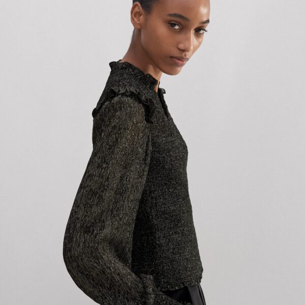 Metallic Crinkle Smocked Blouse - Image 6