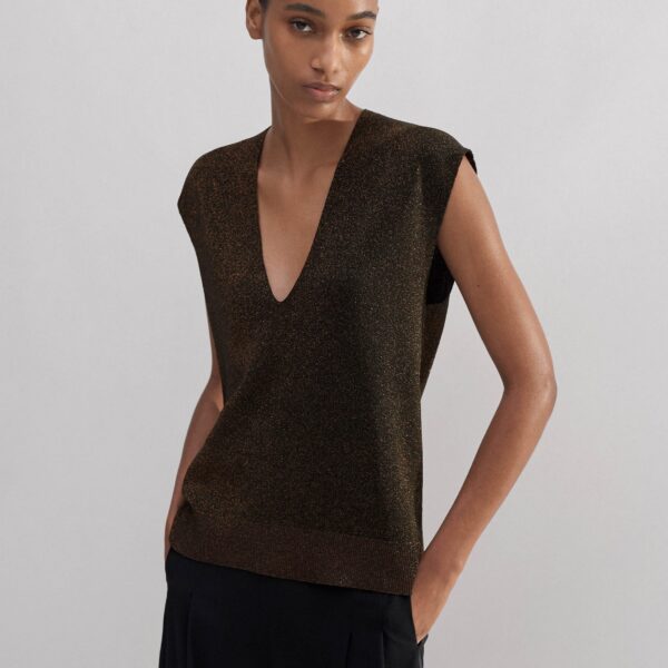 Metallic Knit V-Neck Top - Image 5