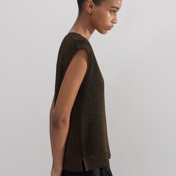 Metallic Knit V-Neck Top - Image 6