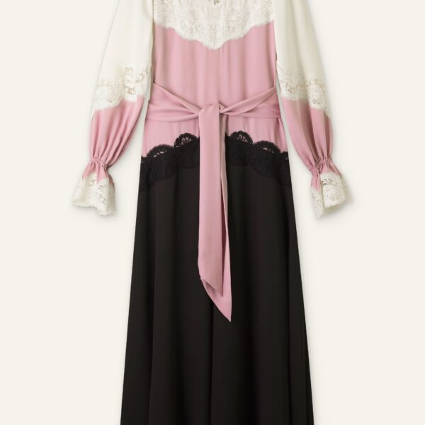 Silk Color Block Lace Maxi Dress + Belt - Image 6