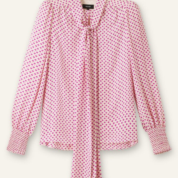 Silk Daisy Polka Dot Print Pussybow Blouse - Image 6