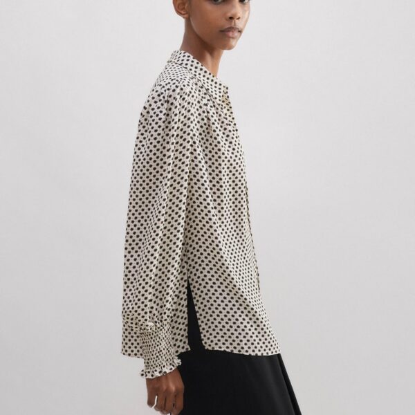 Silk Daisy Polka Dot Print Swing Blouse - Image 5