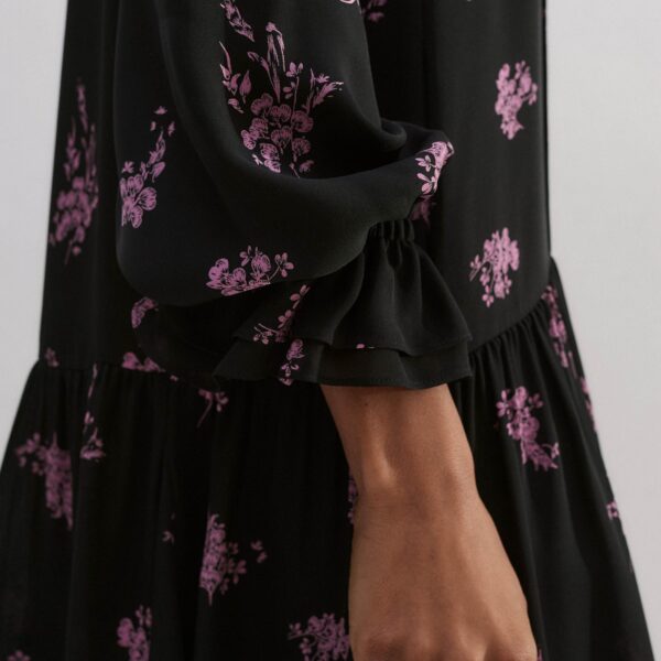Silk Scattered Floral Print Short Dress - Image 5