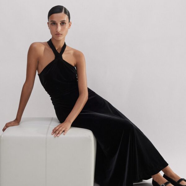 Velour Halterneck Maxi Dress - Image 5