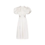 Satin Puff Midi Dress White