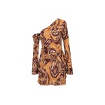 Shona Joy Zahra Silk Asymmetrical Long Sleeve Ruffle Mini Dress