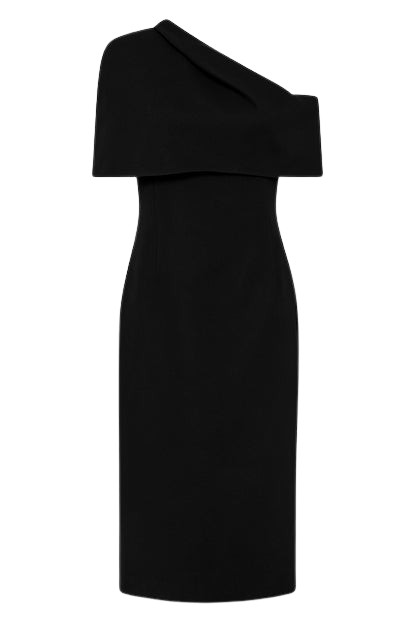 ワンピース CARLA 2way satin dress-Black Carlina Black Ruched One Shoulder Cut-Out Split Maxi Dress