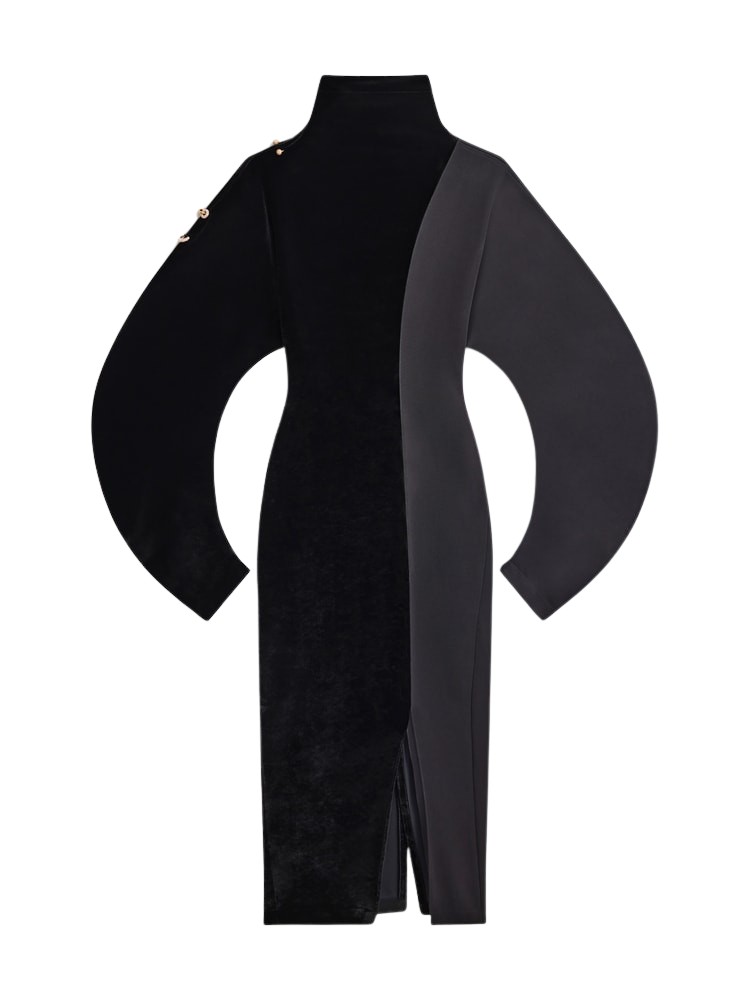 Schiaparelli Bi-Material Half-Moon Sleeves Dress