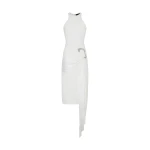 David Koma Crystal Buckle And Drape Detail Midi Dress