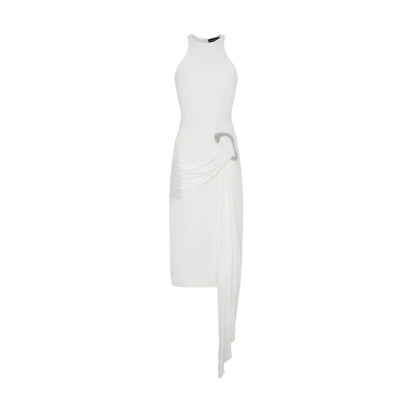 David Koma Crystal Buckle And Drape Detail Midi Dress