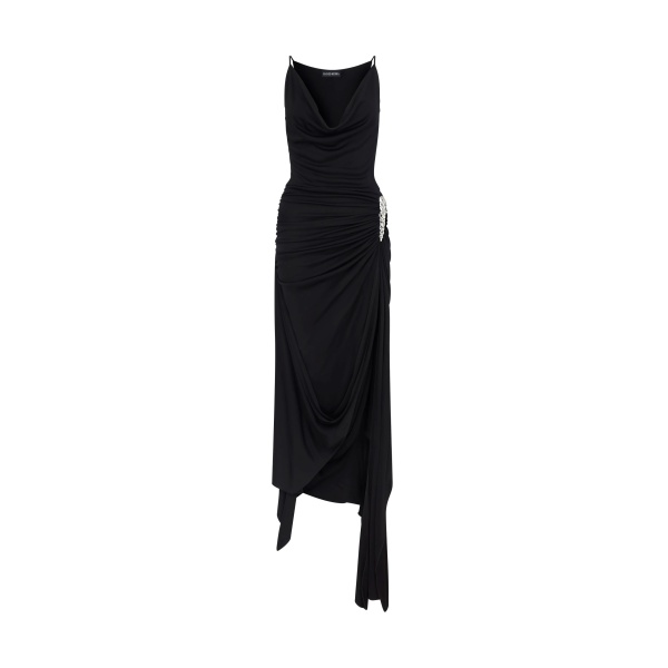 David Koma Crystal Claw Detail Asymmetric Midi Dress