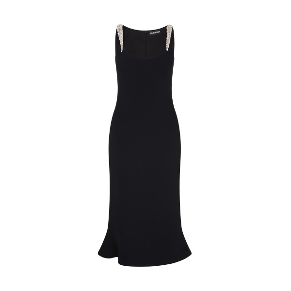 David Koma Crystal Claw Straps Midi Dress In Black