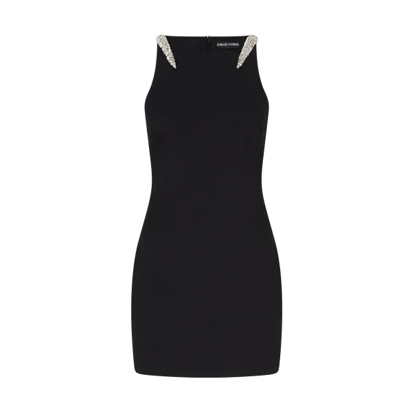 David Koma Crystal Claws And Square Neckline Mini Dress In Black