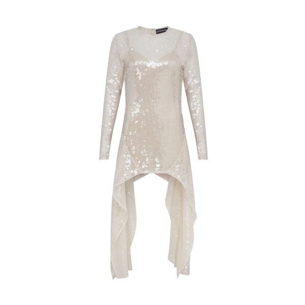 David Koma Long Sleeve Asymmetric Hem Sequin Dress