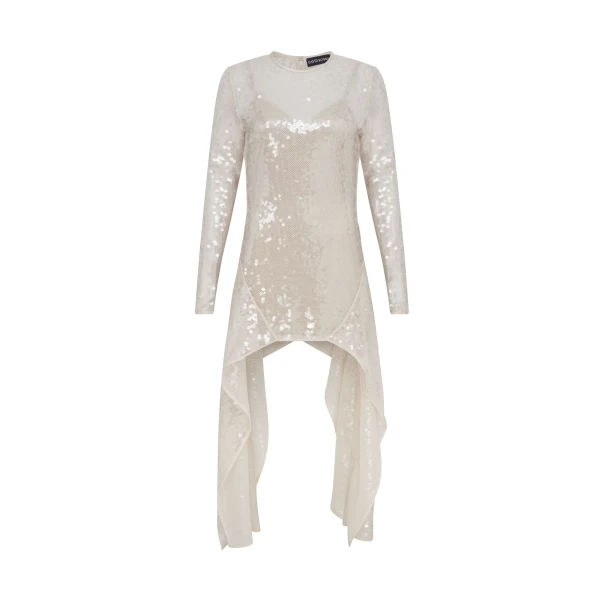 David Koma Long Sleeve Asymmetric Hem Sequin Dress