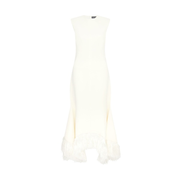 David Koma Raffia Fringe And Flounce Hem Midi Dress