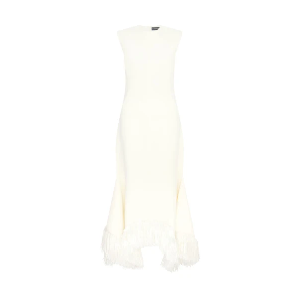 David Koma Raffia Fringe And Flounce Hem Midi Dress