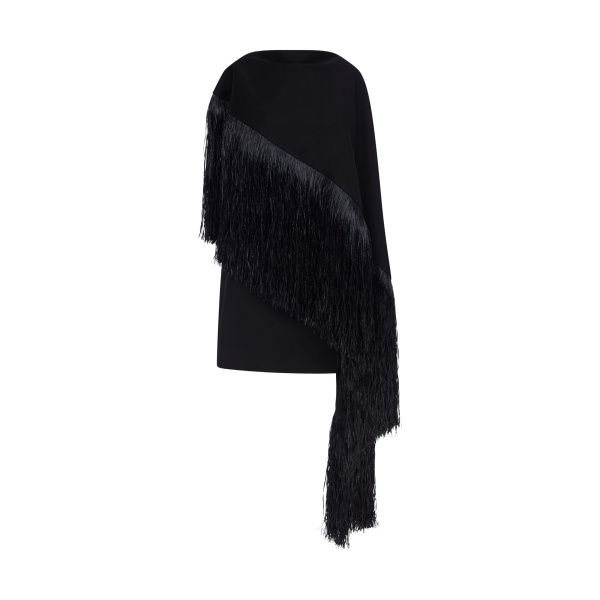 David Koma Raffia Fringe Cape Detail Mini Dress