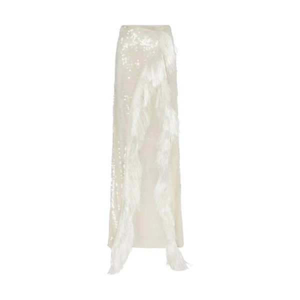 David Koma Raffia Fringe Wrap Maxi Skirt