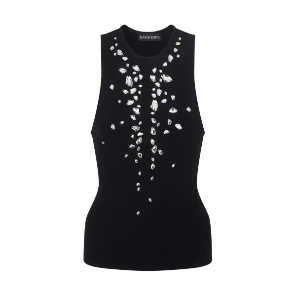 David Koma Speckled Crystal Embroidery Jersey Top