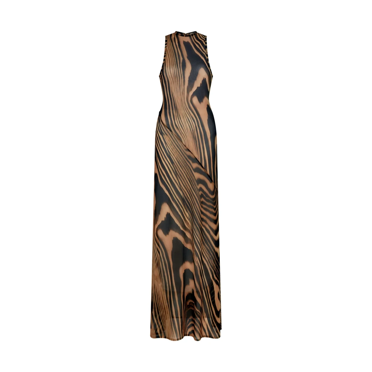 David Koma Zebra Printed Maxi Mesh Dress