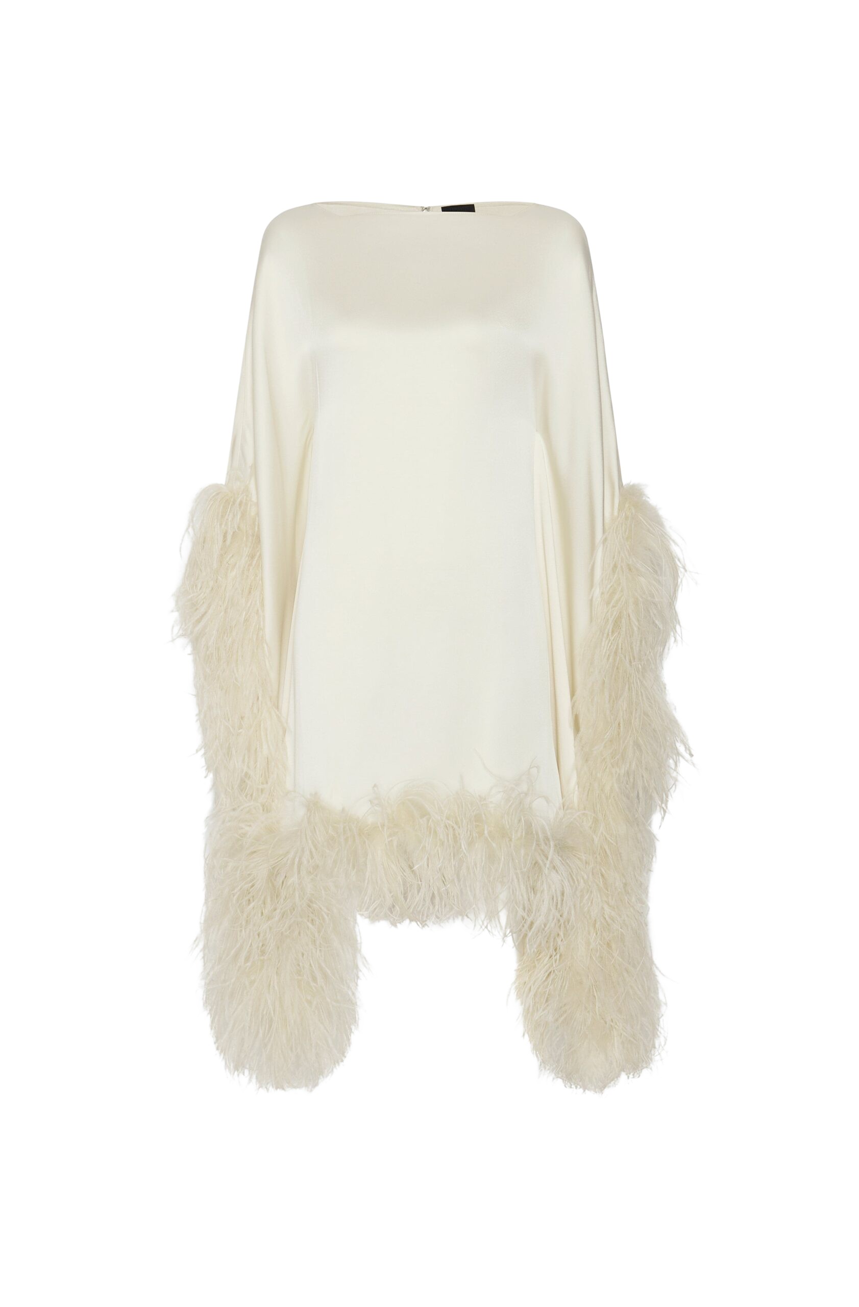 LaPointe Satin Cape Dress With Feathers