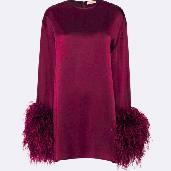 LaPointe Satin Shift Dress With Feathers, view 2