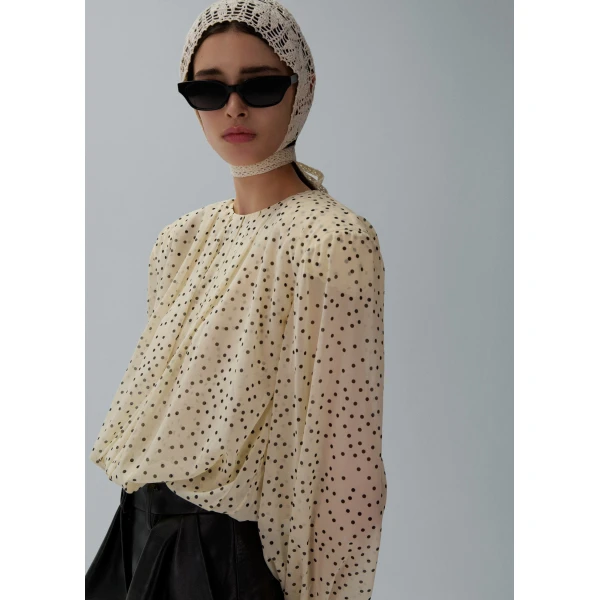 Magda Butrym Balloon sleeve silk blouse in cream dots