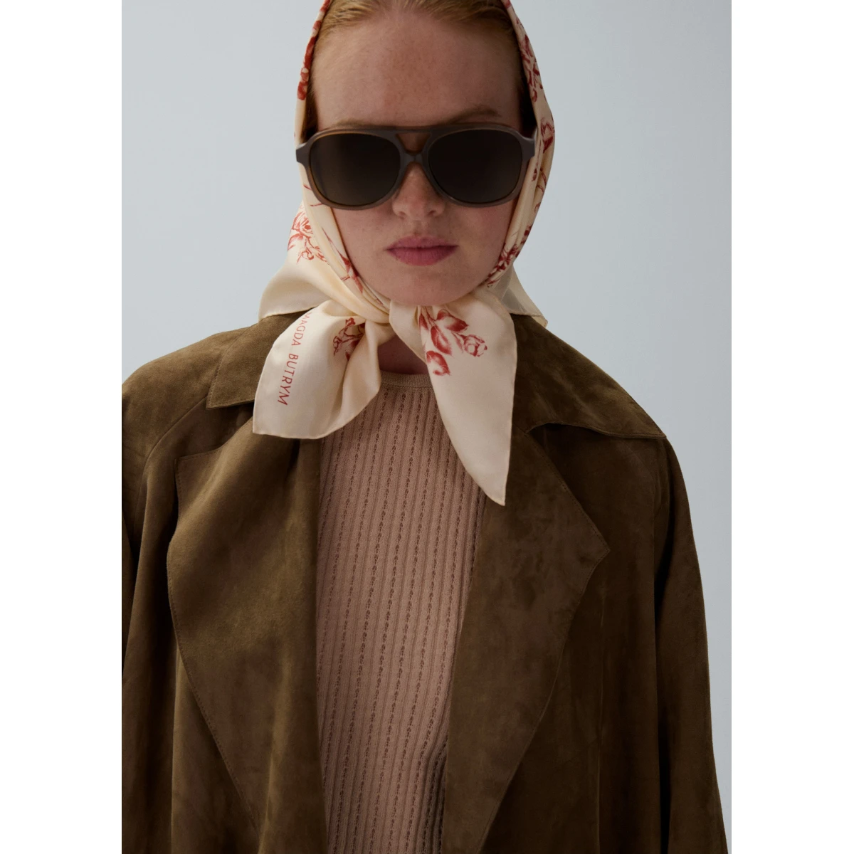 Magda Butrym Belted leather wrap coat in beige suede