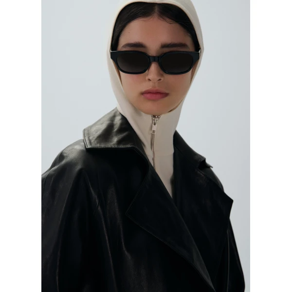 Magda Butrym Belted leather wrap coat in black