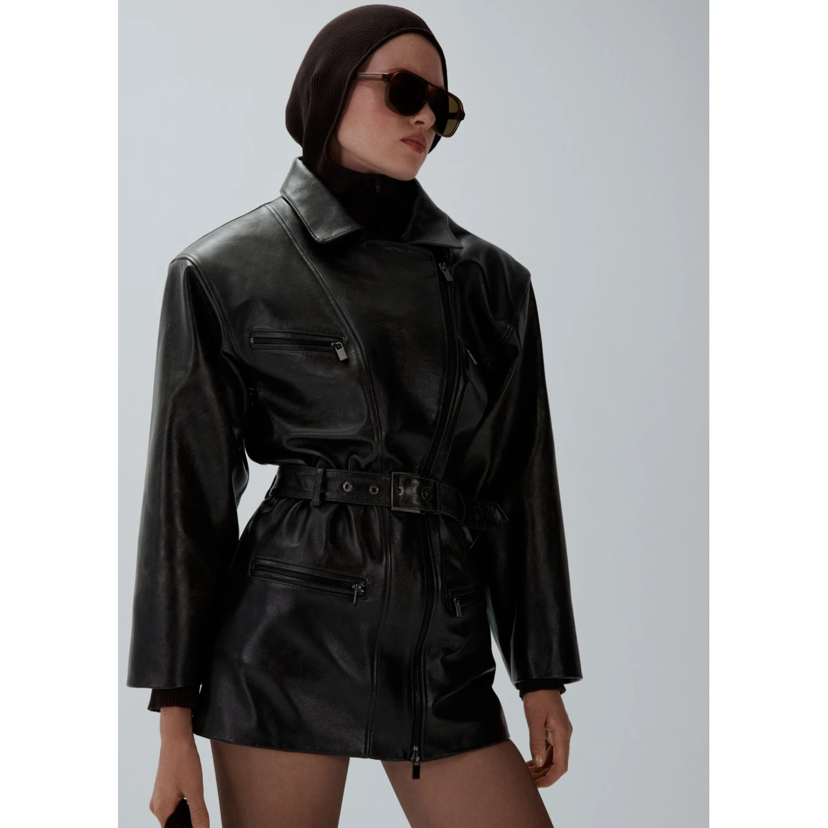 Magda Butrym Cinched leather jacket in black vintage with belt