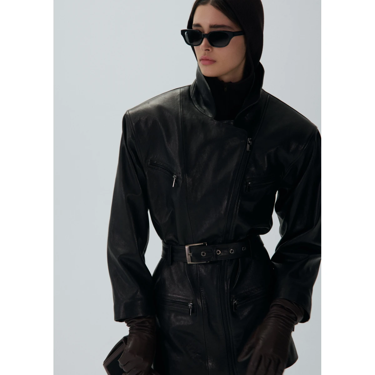 Magda Butrym Cinched leather jacket in black with belt