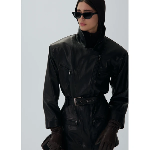 Magda Butrym Cinched leather jacket in black with belt