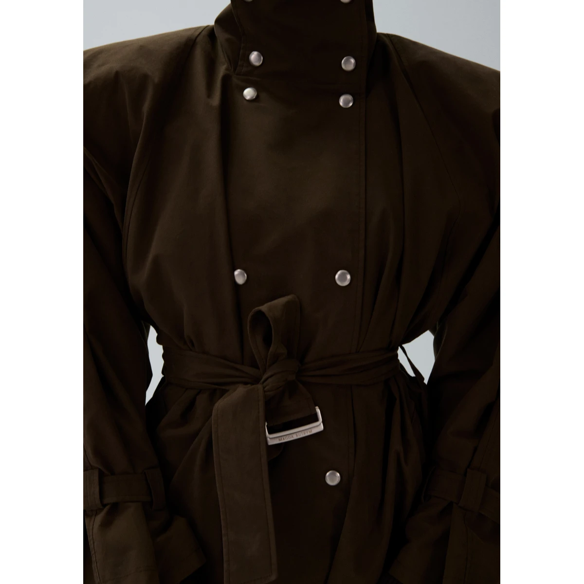 Magda Butrym Cotton high collar trench jacket in brown