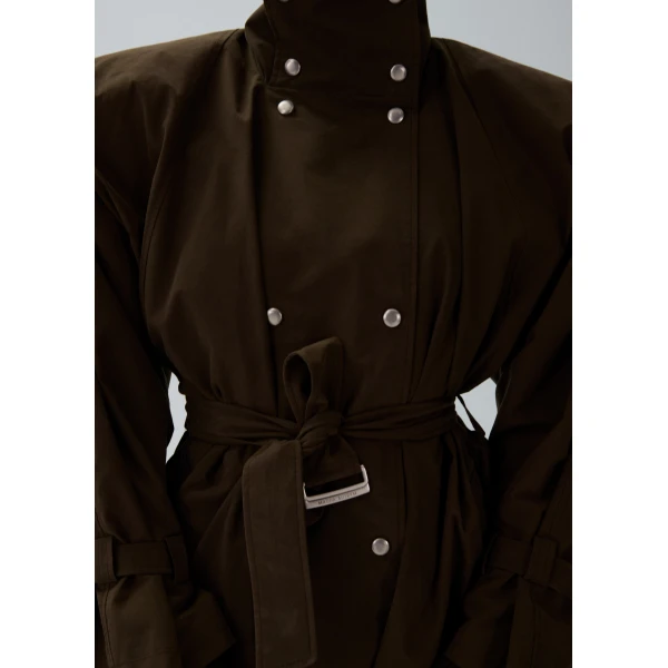 Magda Butrym Cotton high collar trench jacket in brown