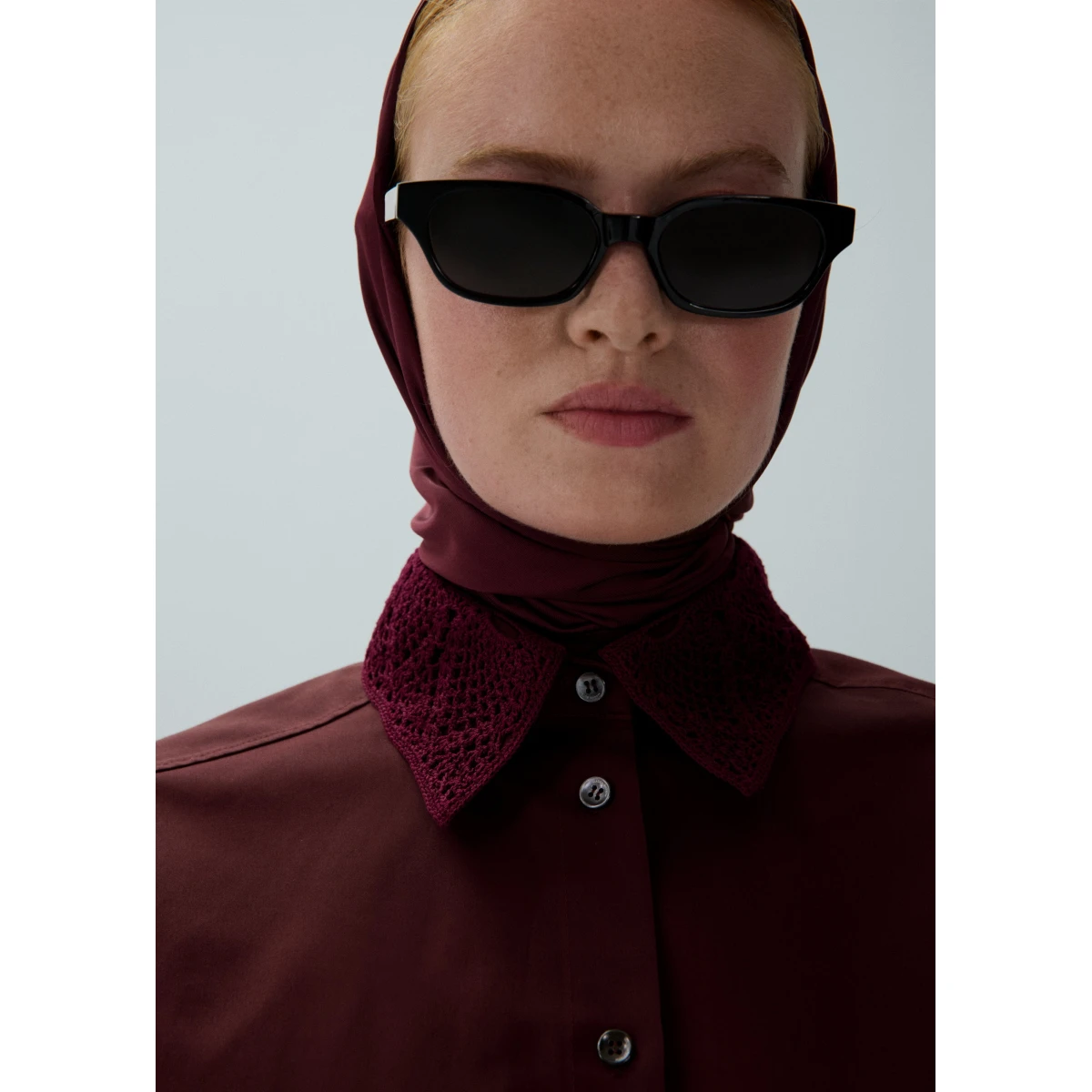 Magda Butrym Crochet collar button-up shirt in burgundy