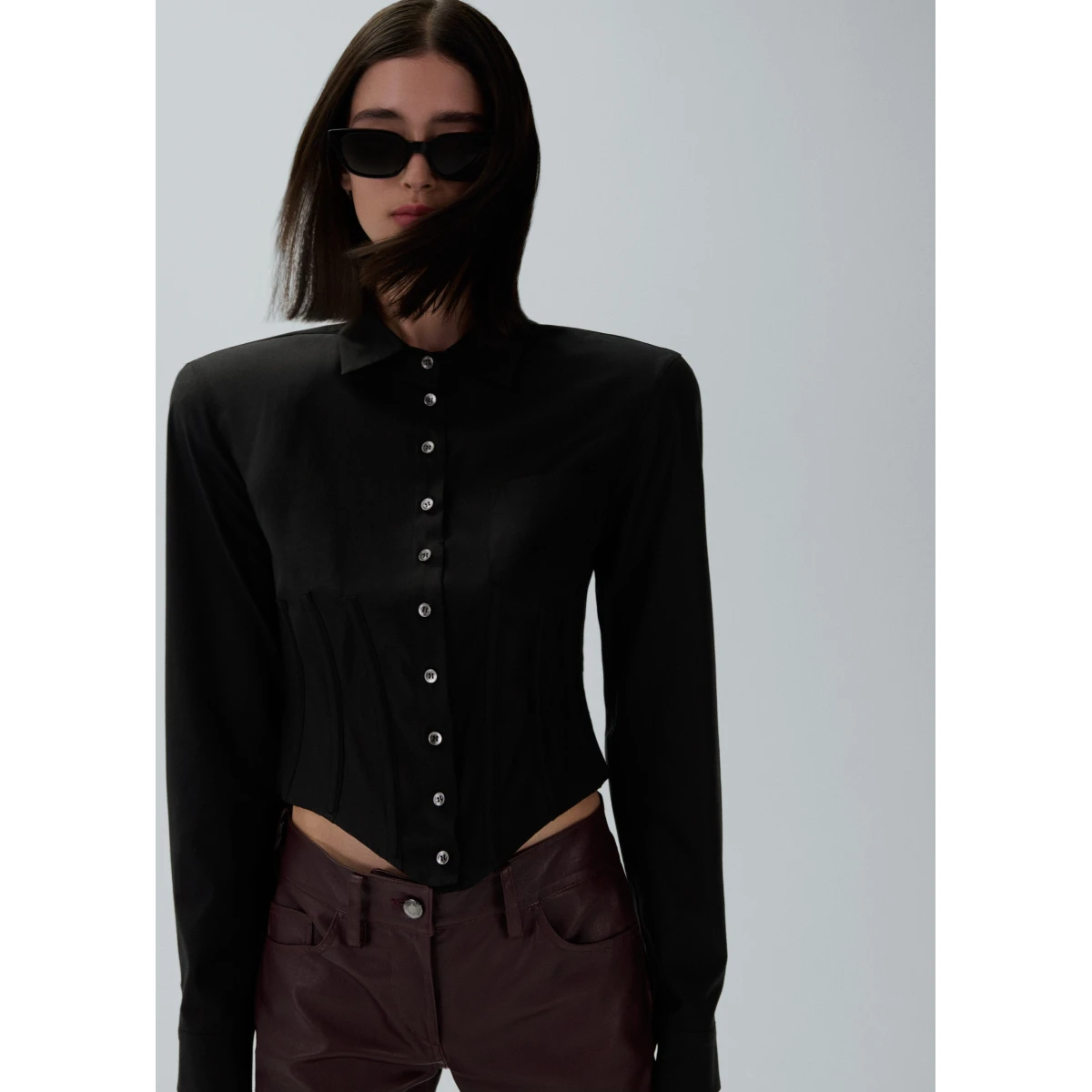 Magda Butrym Cropped corset button-up shirt in black