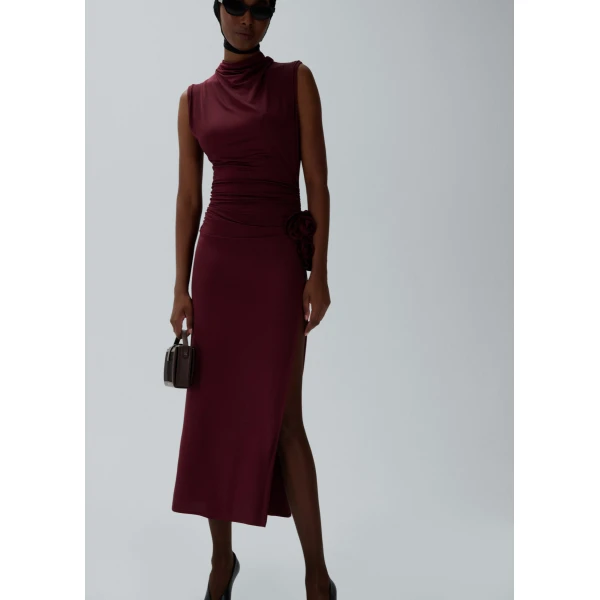 Magda Butrym Draped high neck midi dress in burgundy