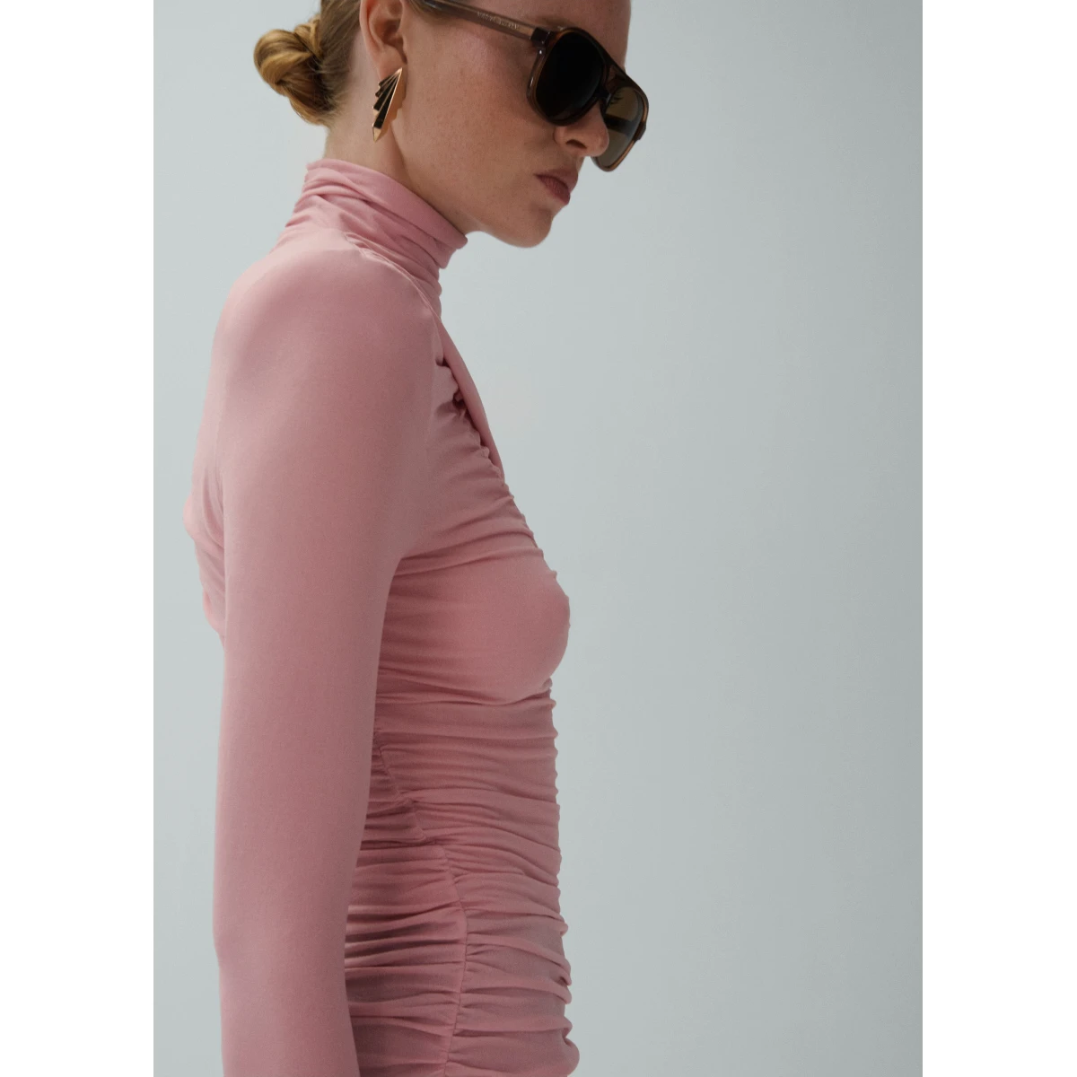 Magda Butrym Draped high neck midi dress in pink