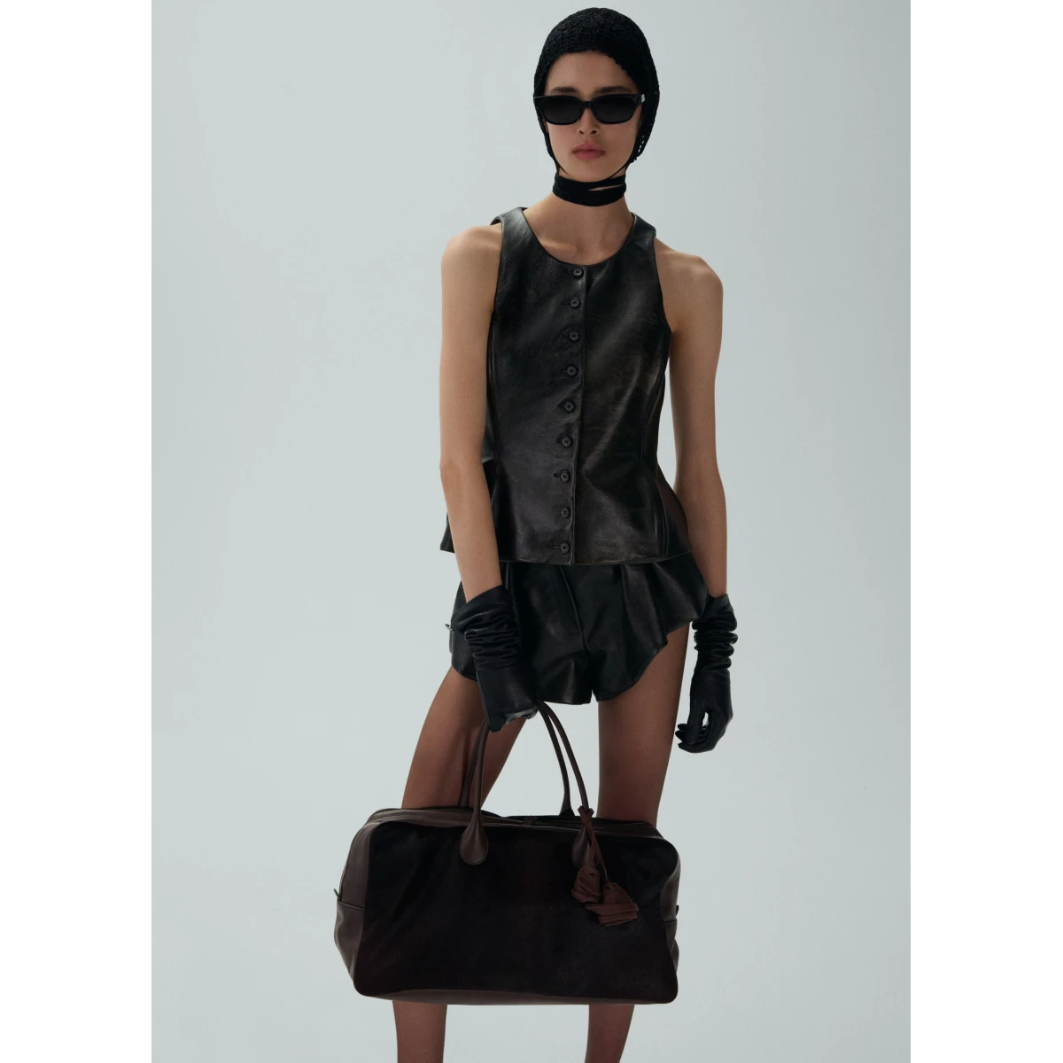 Magda Butrym Flared leather shorts in black vintage