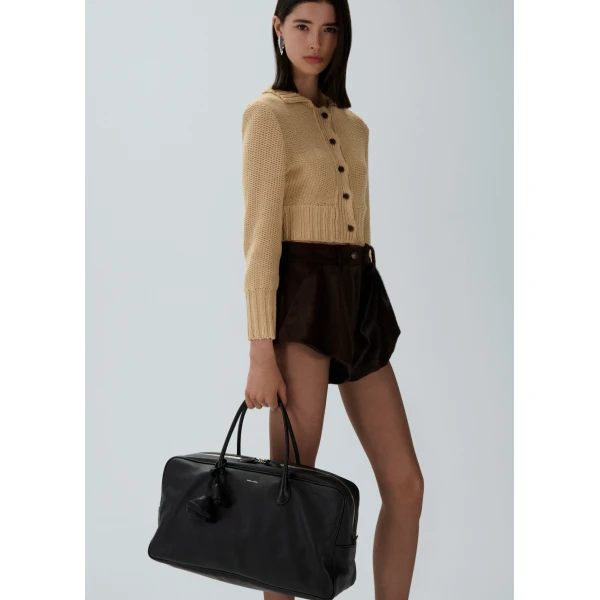 Magda Butrym Flared leather shorts in brown pony