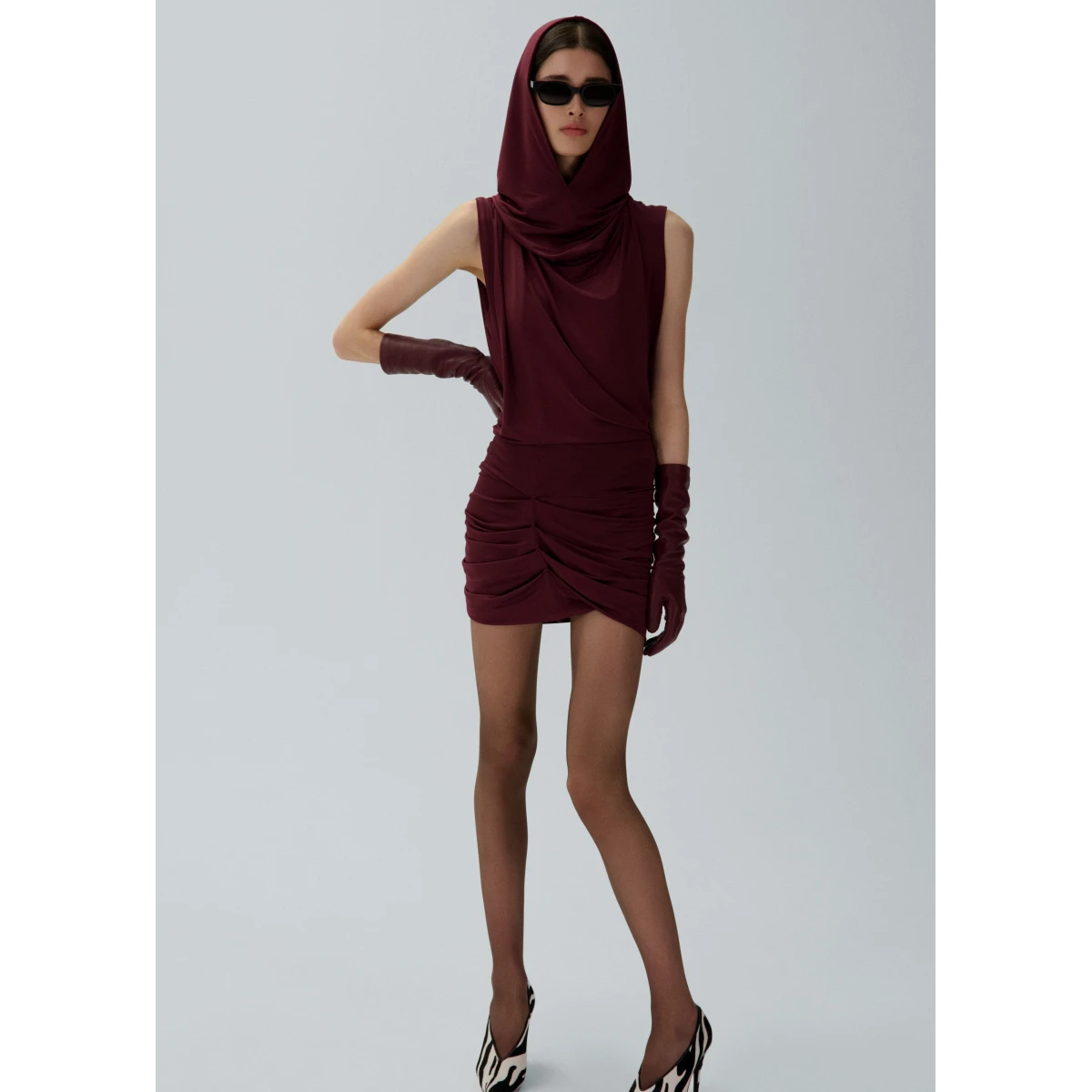 Magda Butrym Hooded drape dress in burgundy