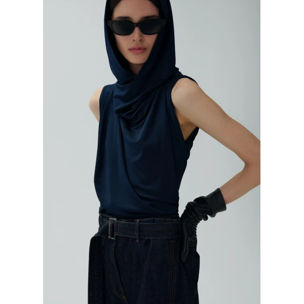 Magda Butrym Hooded drape top in navy