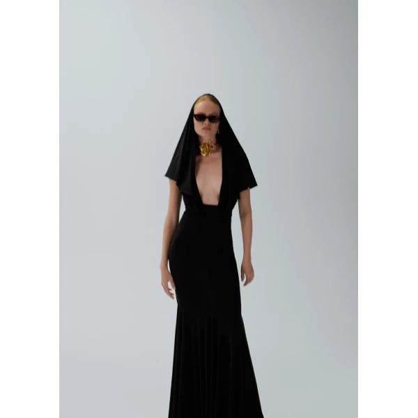 Magda Butrym Hooded plunge maxi dress in black