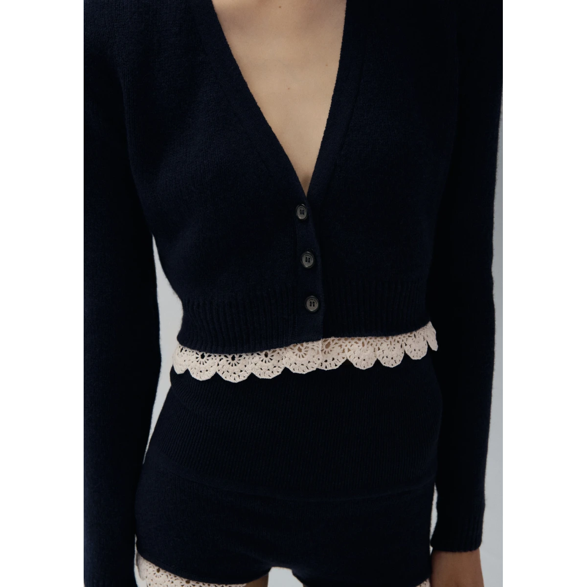 Magda Butrym Lace trim cashmere sweater in navy