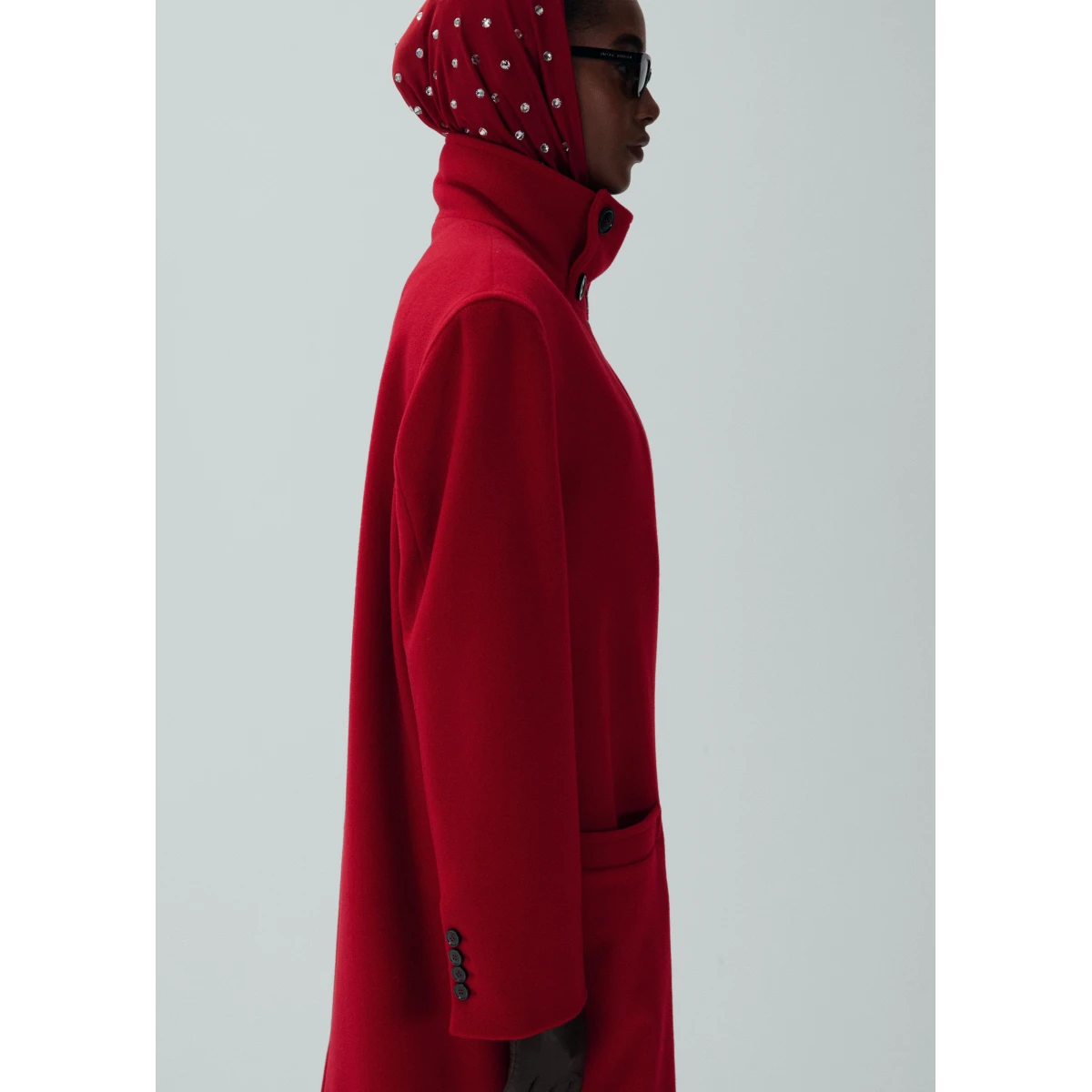 Magda Butrym Oversized high collar wool coat in red