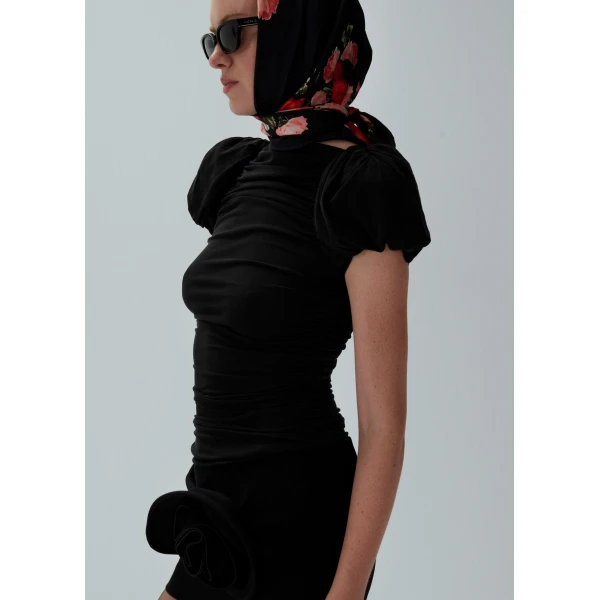 Magda Butrym Puff sleeve ruched blouse in black