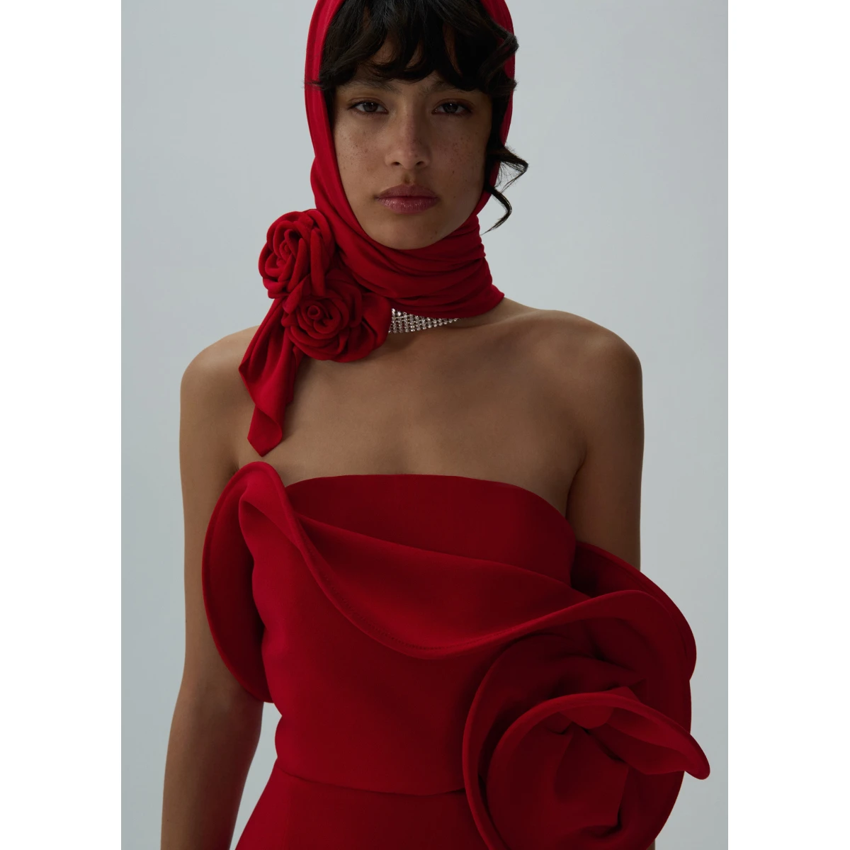 Magda Butrym Sculptural rose mini dress in red