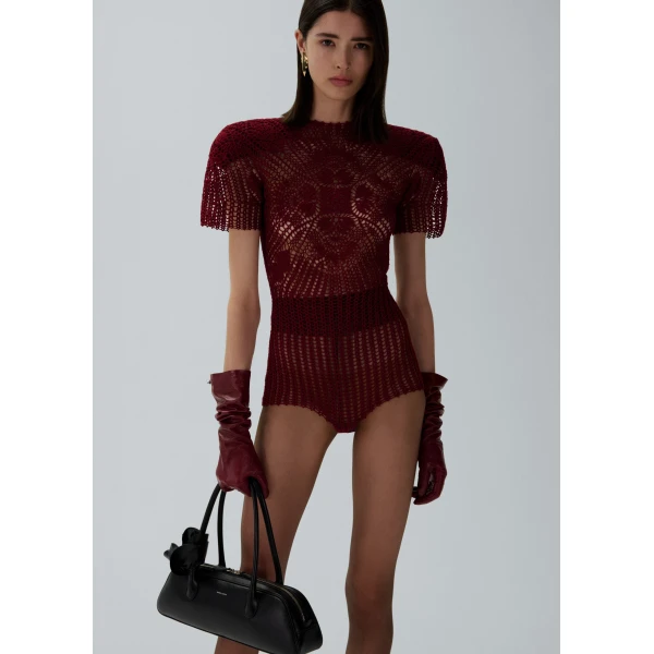 Magda Butrym Short sleeve crochet bodysuit in bordeaux